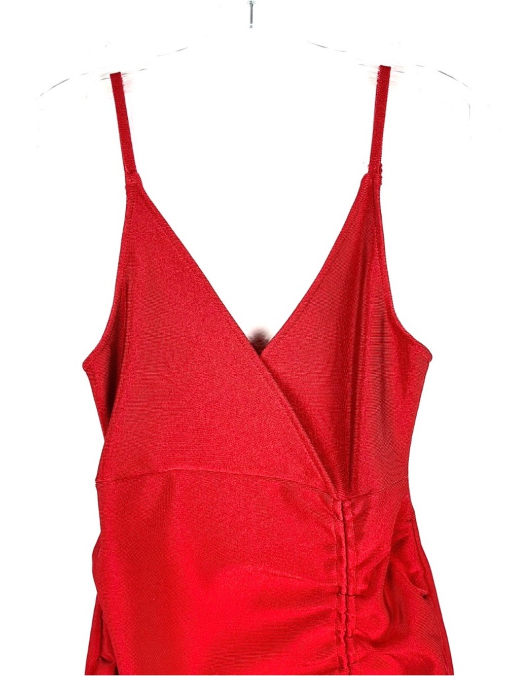 POSH MIA Red Ruched Ruffle Hem Cocktail Dress - Picture 3 of 6